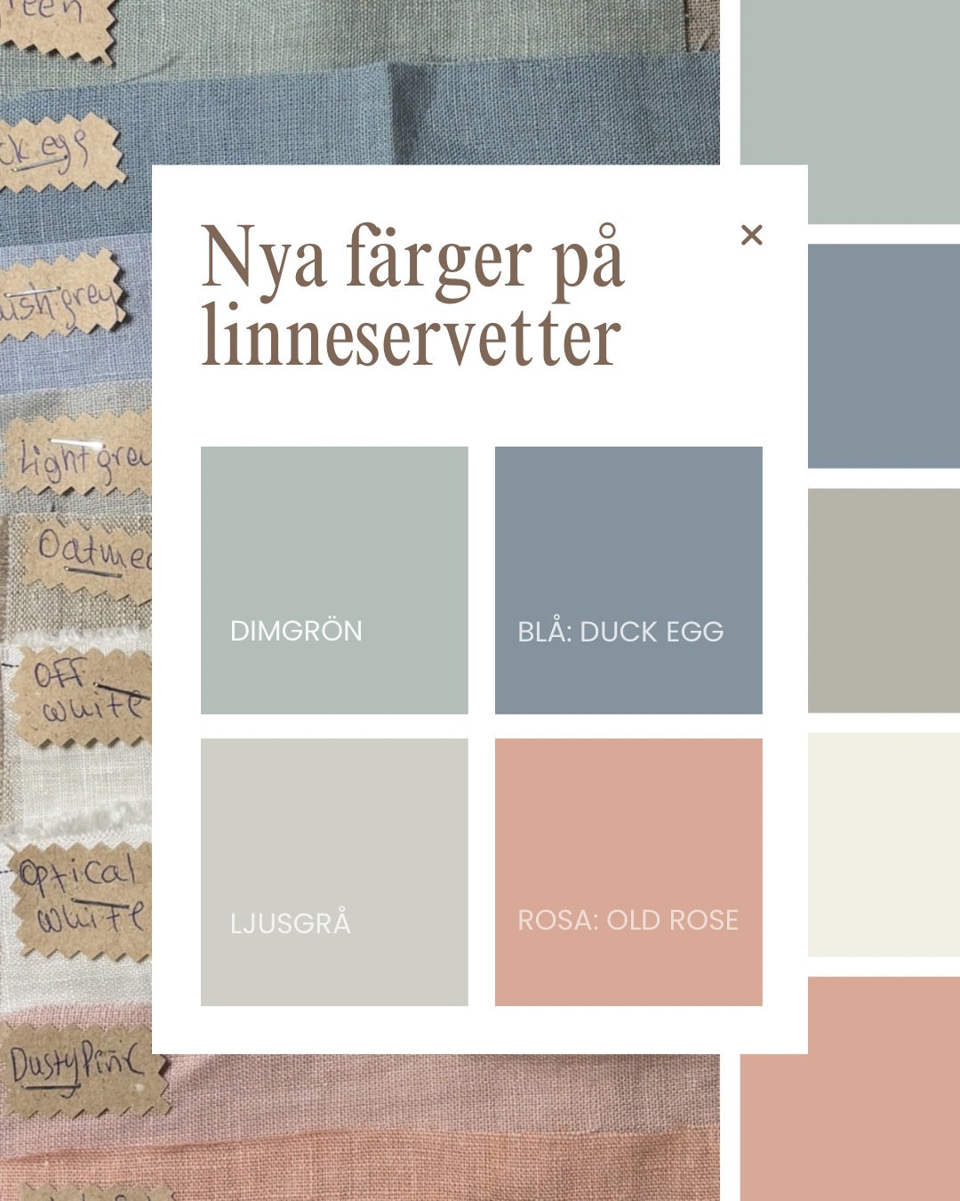 Gröna linneservetter med hörnbrodyr, flerpack