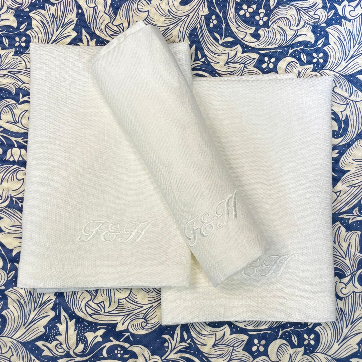 Linneservetter med broderade initialer, flerpack